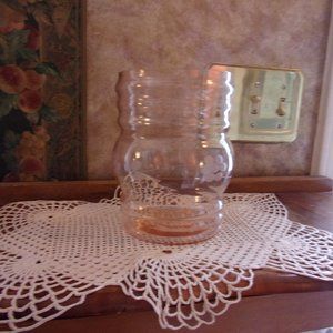 Large Pink Depression Glass Vase Centerpiece Etch